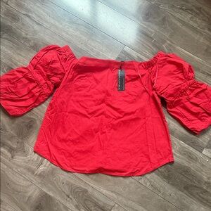 Banana Republic Red Puff Sleeve Blouse off the shoulders